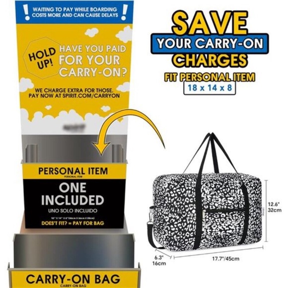 For Spirit Airlines Personal Item Bag 18x14x8 Foldable Travel Duffel Bag Tote - Picture 2 of 9